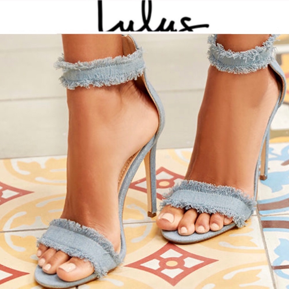Lulus Freya blue denim ankle strap heels size 6.5